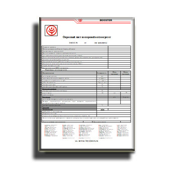 Questionnaire for ordering a steam boiler unit изготовителя BOOSTER
